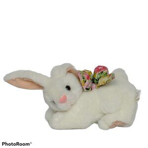 White Easter Bunny Rabbit Plush Bow 10.5 Inch
